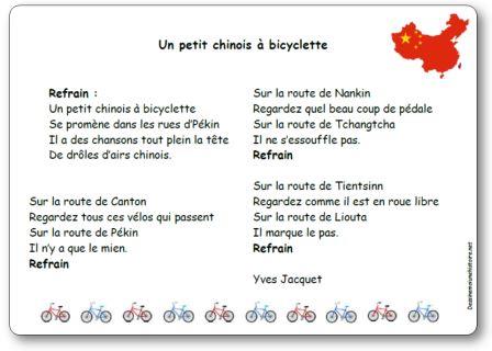 Comptine Un petit chinois à bicyclette Yves Jacquet
