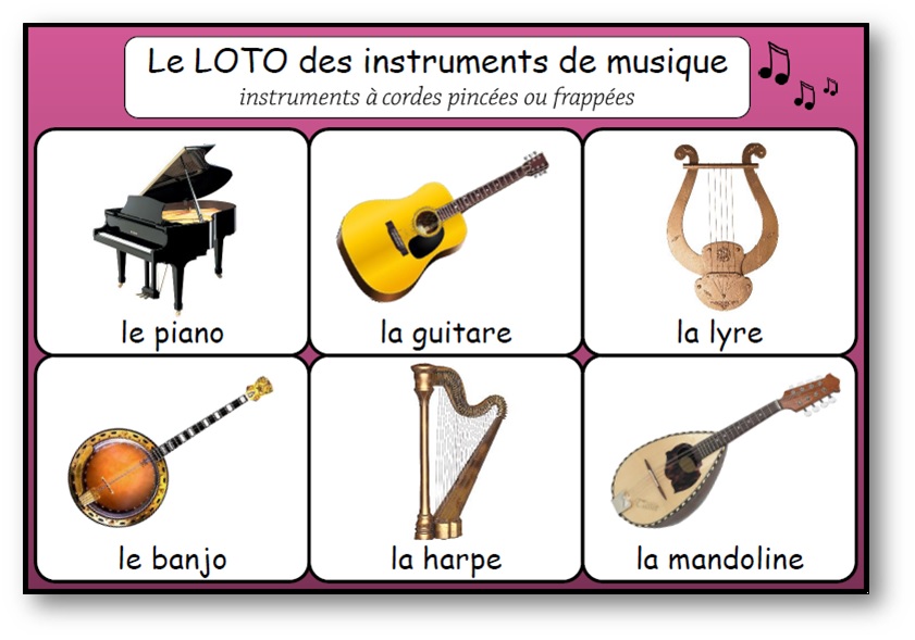 les instruments à cordes pincées ou frappées, Loto instruments de musique
