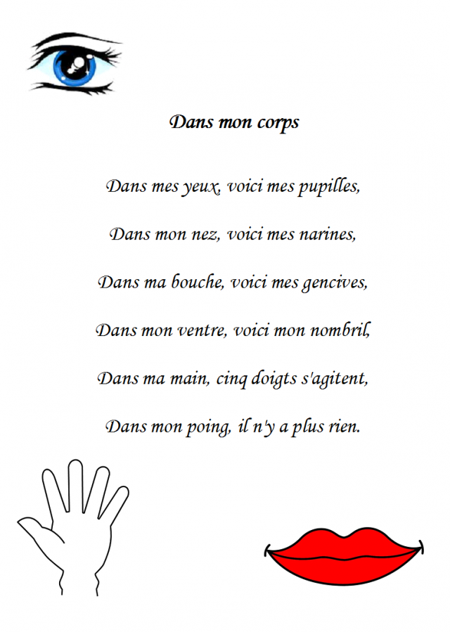 Comptine Dans mon corps