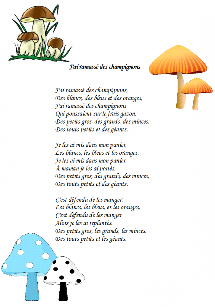 Comptine j'ai ramassé des champignons
