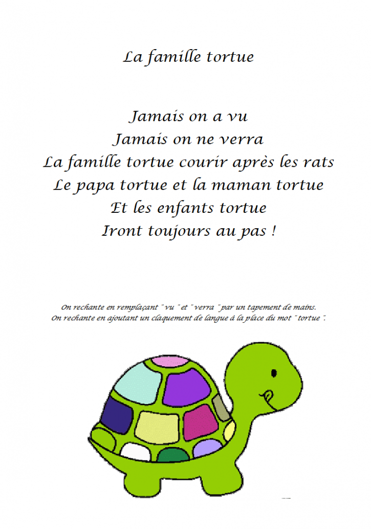comptine la famille tortue