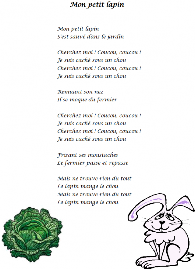 Comptine Mon petit lapin Comptine Mon petit lapin