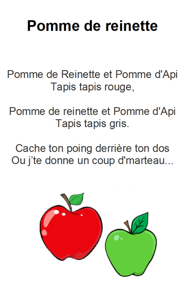 Comptine pomme de reinette et pomme d'api