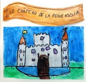 Château encre et peinture + médium irisé