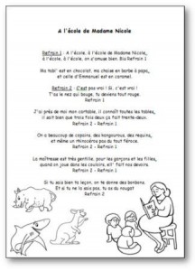 Chanson A l'école de Madame Nicole