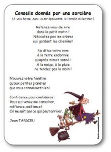 Comptine pour enfants maternelle, cycle 2, sur le thème d'Halloween et des sorcières. Comptine Conseils donnés par une sorcière