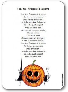 Comptine pour enfants maternelle, cycle 2, sur le thème d'Halloween et des sorcières. Comptine Toc toc frappons à la porte