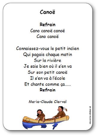 Chanson Canoë Marie-Claude Clerval, comptine canoë