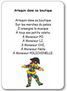 Comptine cycle 1 sur le personnage d'Arlequin