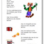 Comptine Clown Clown de Michel Agneray, clown qui joue de l'accordéon, de la trompette et du tambour