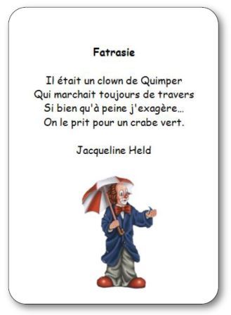 Poésie sur un clown de Quimper Fatrasie de Jacqueline Held, poésie fatrasie