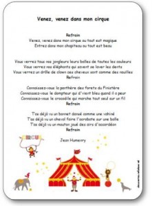 Comptine Venez venez dans mon cirque