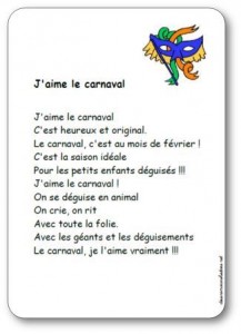 Comptine J'aime le carnaval