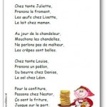Comptine La chandeleur, chez tante Juliette