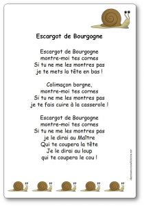 Comptine escargot de Bourgogne montre-moi tes cornes