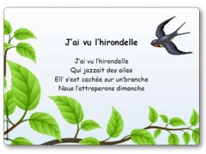 Comptine J'ai vu l'hirondelle
