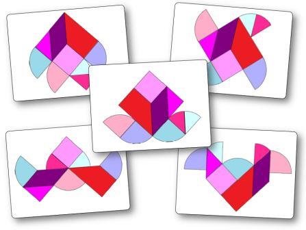 Heart Tangram puzzles printable pattern Modèles Tangram coeur à imprimer