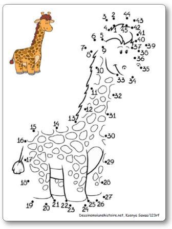 Points à relier 1 à 45 Girafe