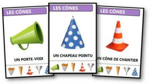 Jeu des sept familles gratuit à imprimer sur les formes géométriques Les cônes