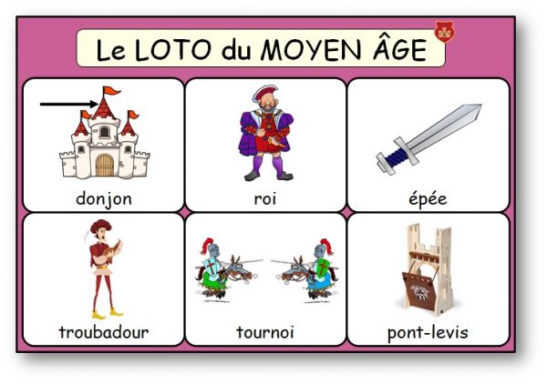Le loto du Moyen Age, des chevaliers et des princesses - Loto roi