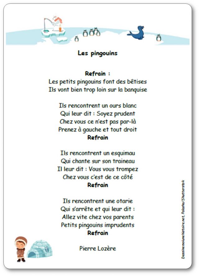 Chanson les pingouins de Pierre Lozère, les petits pingouins font des bêtises