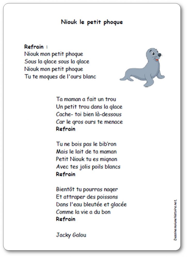 Chanson Niouk le petit phoque de Jacky Galou