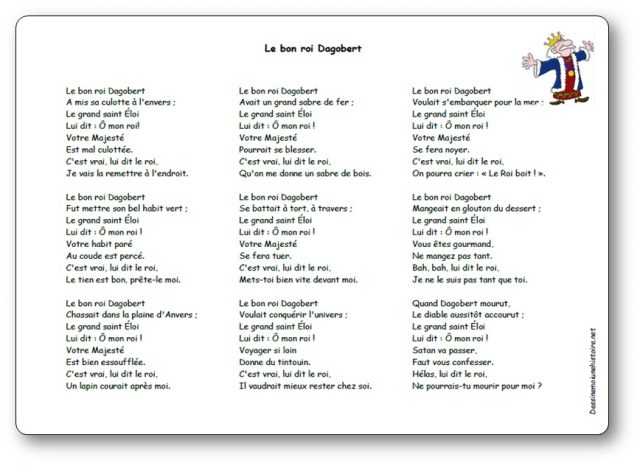 Comptine Le bon roi Dagobert