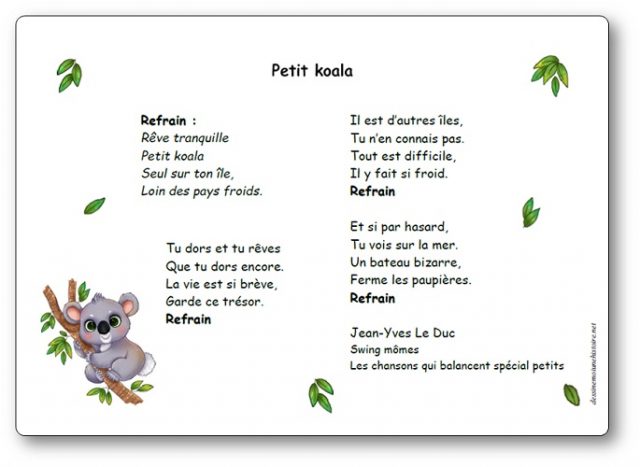 Comptine Petit koala