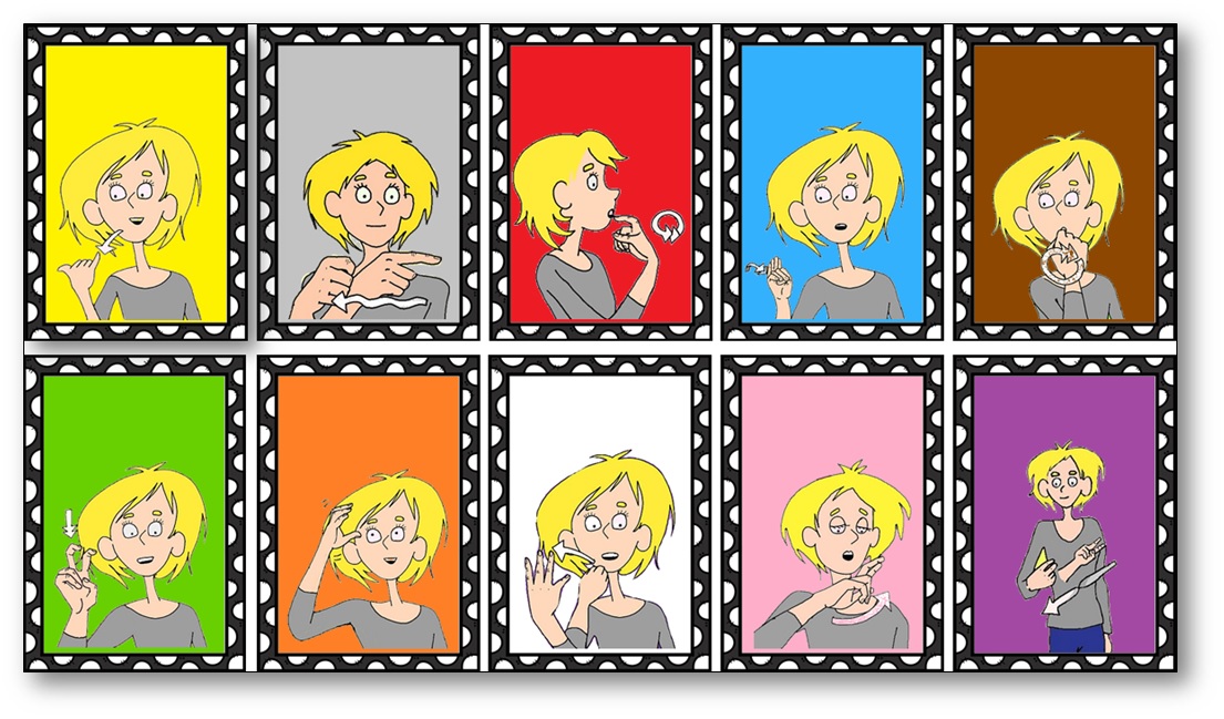 cartes couleurs en langue des signes française LSF, langue des signes maternelle