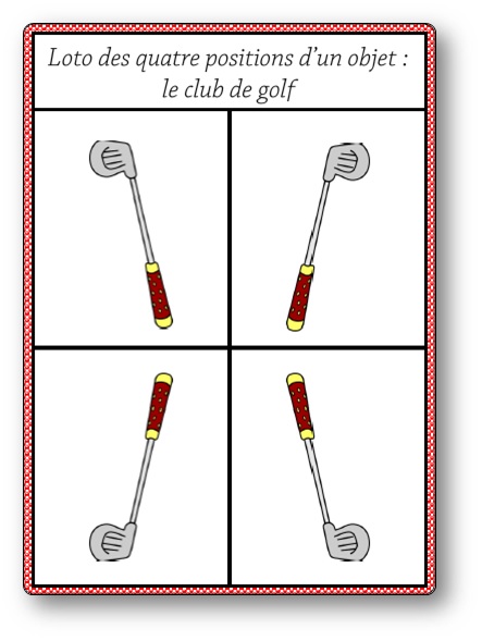 Loto des quatre positions d'un objet : le club de golf