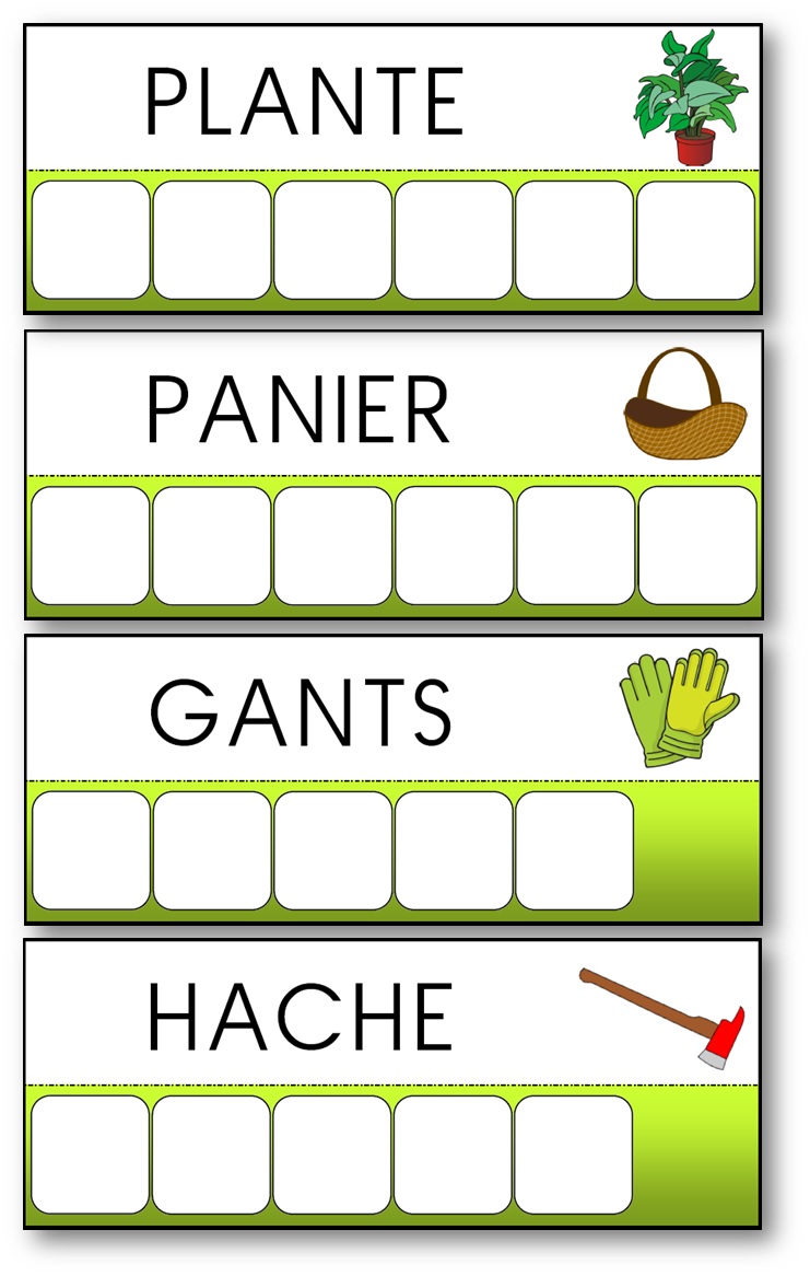 Atelier des mots des outils du jardinier, mots outils du jardinier