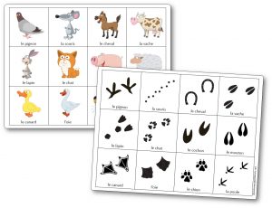 Mémory des empreintes d'animaux de la ferme