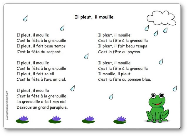 Chanson Il pleut il mouille c'est la fête à la grenouille