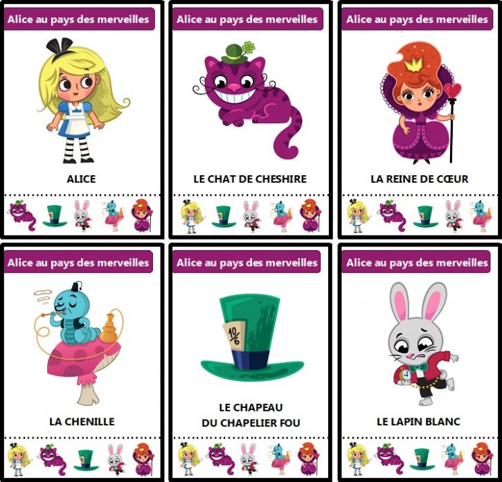 Jeu des 7 familles des contes traditionnels : famille Alice au pays des merveilles