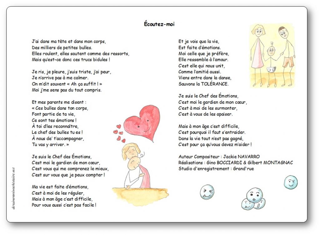 Chanson Sur Le Thème Du Partage "Écoutez-moi" une chanson sur les émotions de Jackie Navarro - Paroles illustrées