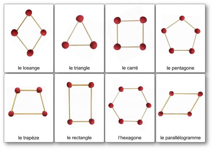 modèles de construction de formes géométriques 2D en pâte à modeler et pics à brochettes