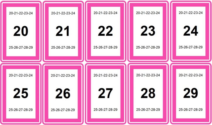 Jeu des 7 familles des chiffres et des nombres : famille des vingtaines