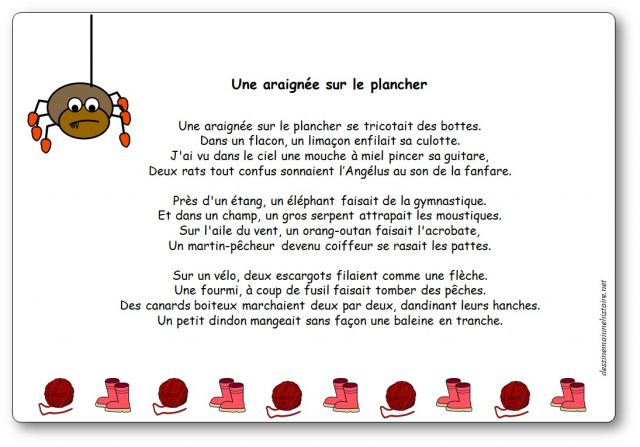 Comptine Une araignée sur le plancher paroles illustrees