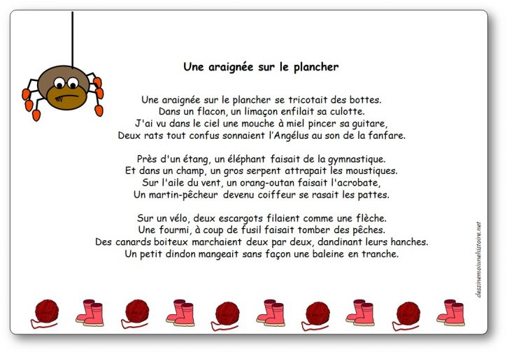 Comptine Une araignée sur le plancher paroles illustrees
