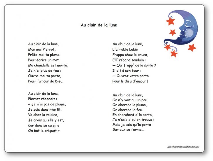 Au clair de la lune paroles de la chanson