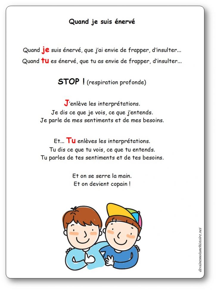 Comptine Quand je suis énervé basé sur la méthode de la communication non violente