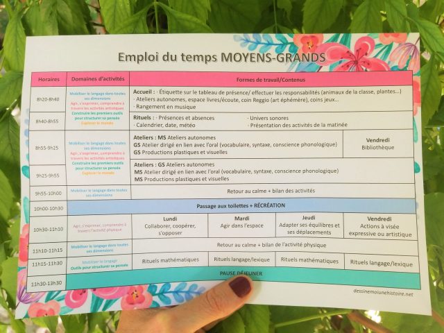 Emploi du temps moyens-grands à imprimer maternelle