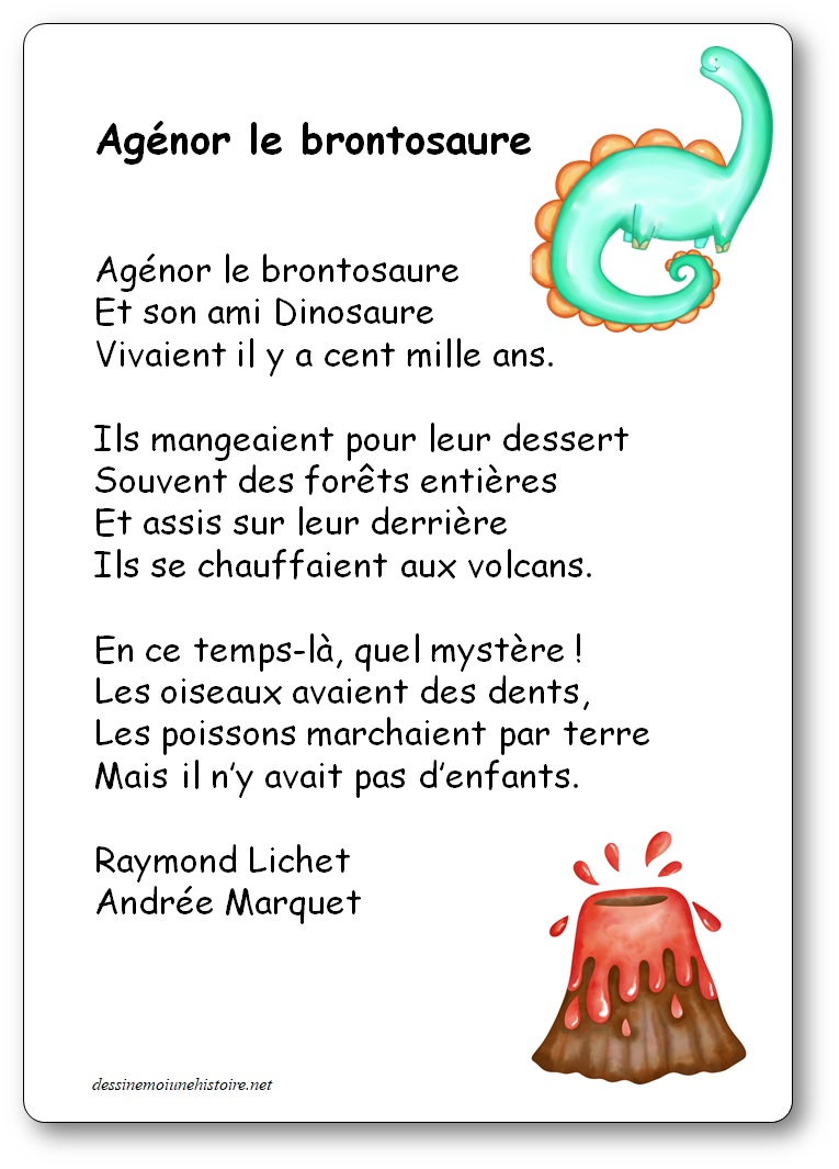 Agénor le brontosaure, une poésie de Raymond Lichet et Andrée Marquet