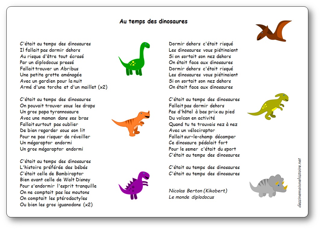 Chanson Au temps des dinosaures de Nicolas Berton