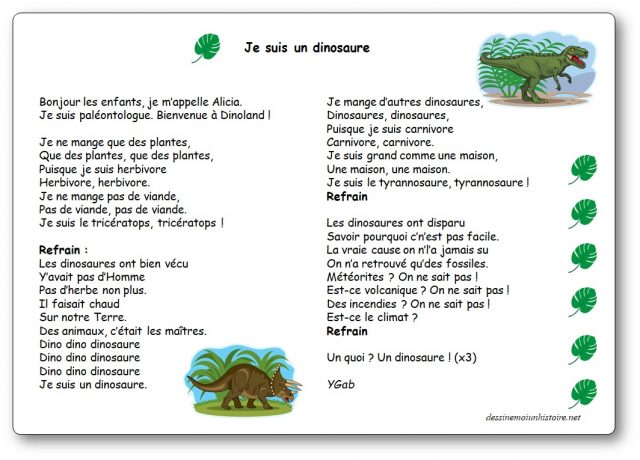 Chanson Je suis un dinosaure YGAB