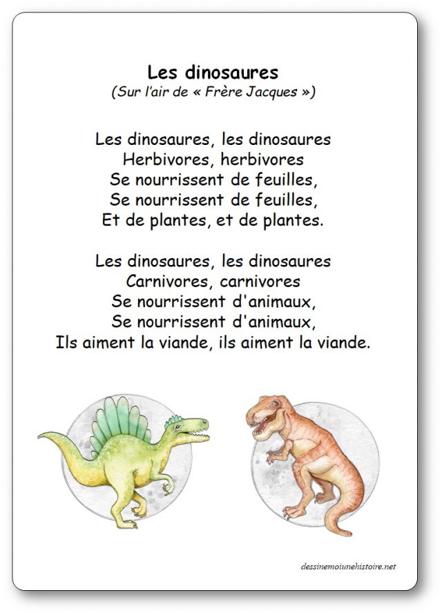 Chanson Les dinosaures sur l'air de Frère Jacques