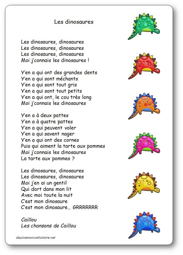 Comptine Les dinosaures de Caillou