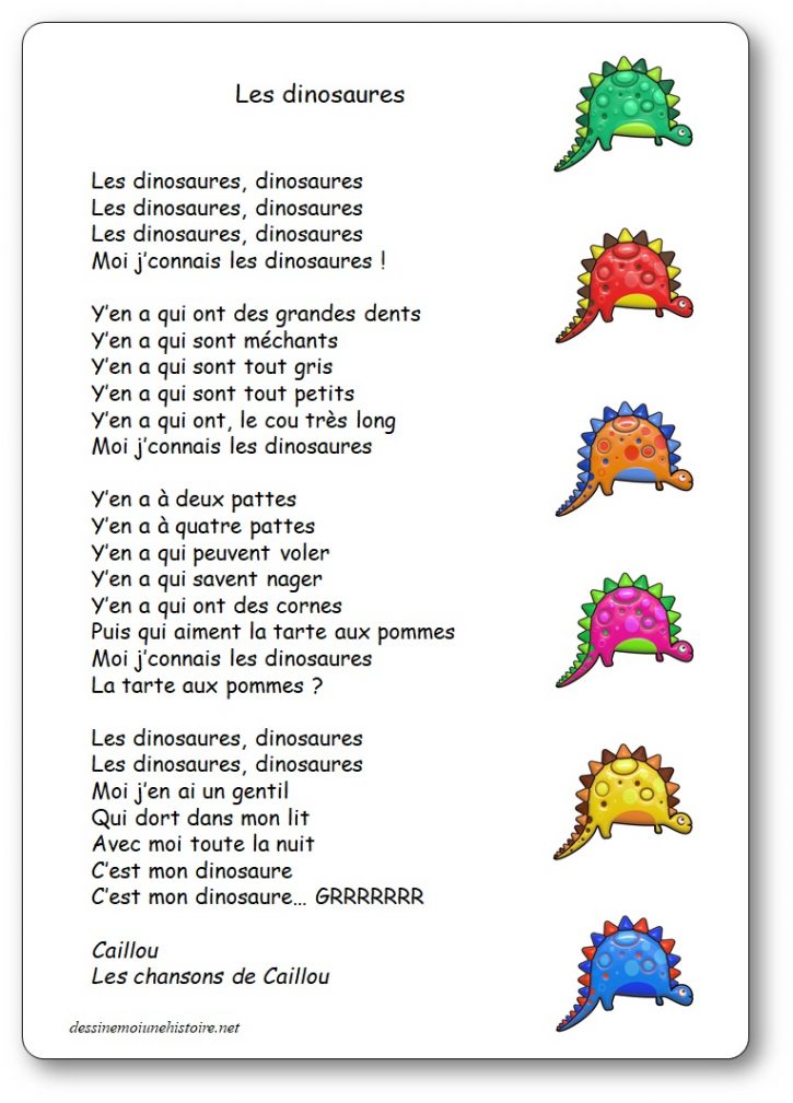 Comptine Les dinosaures de Caillou