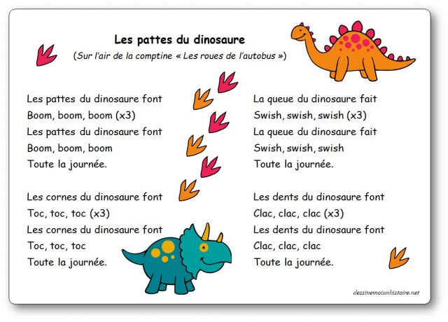 Comptine Les pattes du dinosaure font boum boum boum