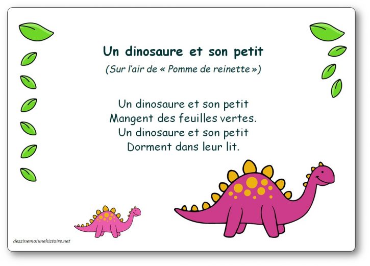 Comptine Un dinosaure et son petit sur l'air de pomme de reinette
